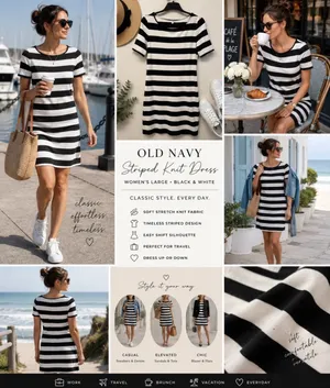Old Navy Dress Large Black White Stripe Nautical French Coastal Grandma Chic Y2K thumbnail 2