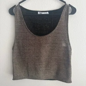 Zara Bronze Metallic Knit Sleeveless Scoop Neck Cropped Tank Top Large thumbnail 4