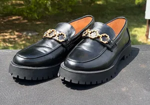 Sam & Libby Rylan Black Lug Sole Platform Chain Loafers Size 8.5 thumbnail 1