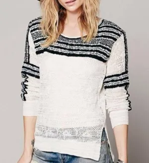 Free People Linen Knit Pullover‎ Sweater Size Large Lightweight Boho Miles Away thumbnail 7
