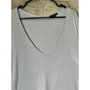 Lafayette 148 Womens XL Light Blue V Neck Ribbed Knit Long Sleeve Sweater Top thumbnail 2
