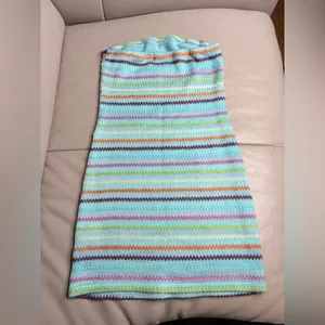 Pastel Striped Multicolor Knit Bodycon Mini Dress Size S thumbnail 3