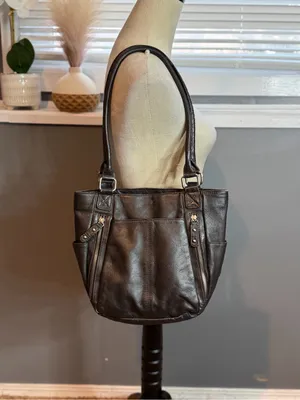 Black Genuine Leather Shoulder Bag Slouchy Tote Minimalist Everyday Purse thumbnail 3
