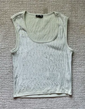 J.Crew Silver Sequin Tank Top NWT Size L thumbnail 1