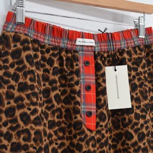 Mimosa Leopard Print Lounge Pants Women's S Plaid Waistband Straight PJ Wide Leg thumbnail 5