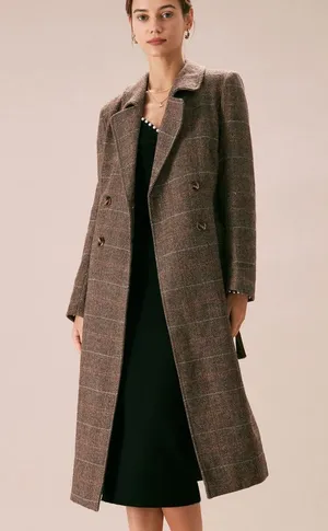 Rihoas Coffee Lapel Belted Double Breasted Coat Brown Size M thumbnail 1