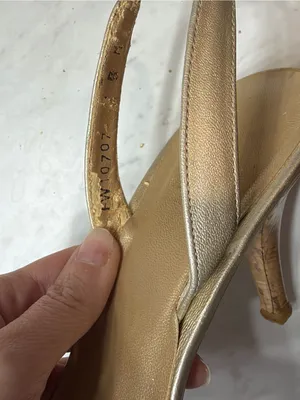 Stuart Weitzman Gold Metallic Leather Cork Platform Slingback Heels Size 7 Y2k thumbnail 9
