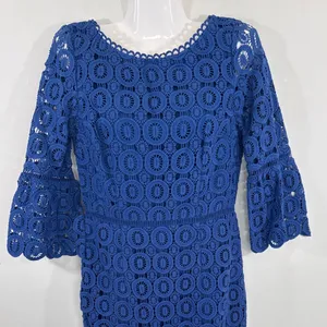 Boden Royal Blue Cotton Circle Lace Bell Sleeve Sheath Dress US‎ 6R thumbnail 3