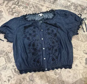Denim Blue Embroidered Short thumbnail 1