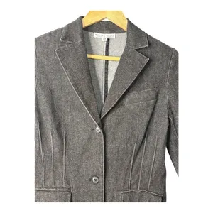 White House Black Market Dark Denim Blazer Fitted Jacket‎ Pintuck Pleated Coat thumbnail 4