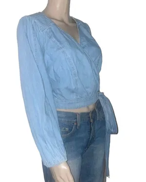 Free People Sophie denim wrap top thumbnail 8