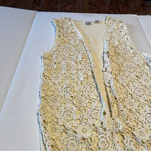 Sostanza Crochet Sweater Vest‎ Vintage Medium Boho Ramie Floral Hippie 90s Y2K thumbnail 11