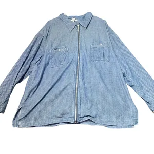 Vintage Womens Size 22/24W Denim Blue Plaid Zipper Front Shirt‎ Jacket 90s Boho thumbnail 2