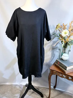 💥Eileen Fisher Black 100% Organic Linen Relaxed Shift Dress Pockets Sz XL🧡 thumbnail 10