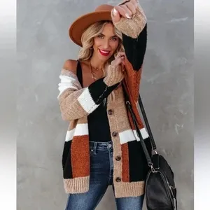 Lush Womens Multicolor Colorblock Knit Cardigan Sweater Button Front Relaxed Fit thumbnail 15
