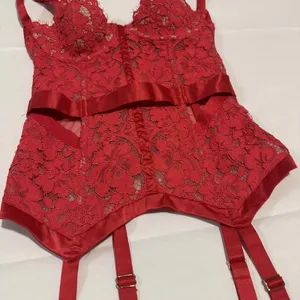 Victoria’s Secret 34B Red Boned Corset Bra With Garter Straps Lace Women’s thumbnail 3