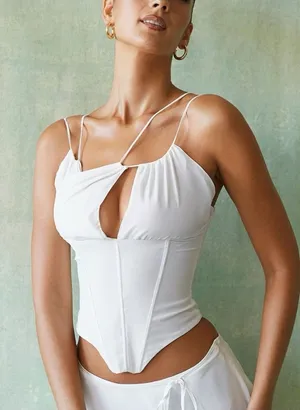 House of CB Strappy Chiffon Corset Top XS - White thumbnail 1