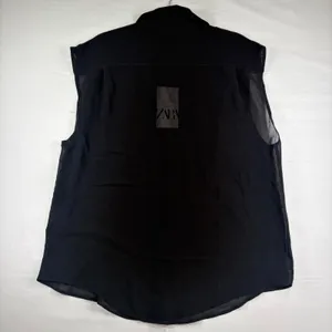 Zara Womens Black Sleeveless‎ Button Down Mesh Trim Pocket Shirt Medium NEW thumbnail 6