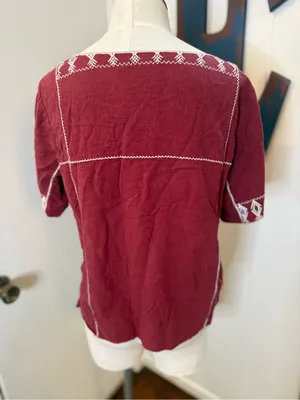 Madewell Embroidered Square-Neck Burgundy Women's Top Sz S thumbnail 3