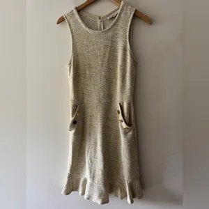 Loft Fit‎ and Flare Mini Tweed Flare Light Yellow Ivory Dress thumbnail 2