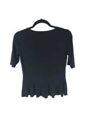 Vince Camuto Womens Top Peplum Elbow Sleeve Scoop Neck Black XS thumbnail 2