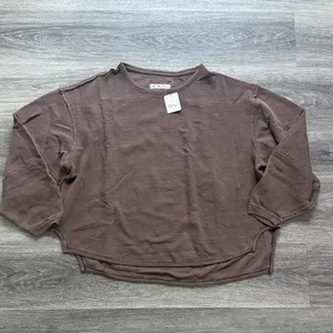 We The Free Eclipse Tee French Chocolate Brown Sweatshirt Ribbed Oversized thumbnail 2
