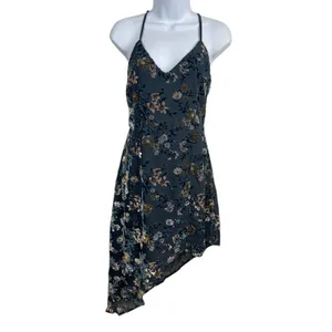 Lulus Teal 90s Inspired Velvet Burnout Sleeveless Asymmetrical Hem Dress M thumbnail 2