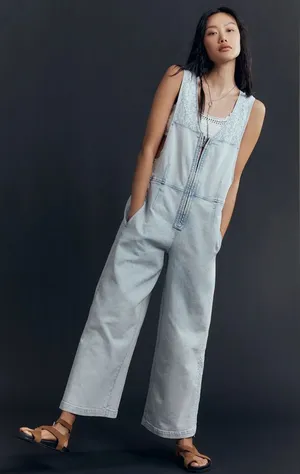 Pilcro Light Blue Denim Jumper Overalls with Wide Leg thumbnail 1