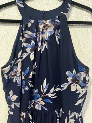 Eliza J Navy Floral Print Chiffon Halter Neck Maxi Dress size 12 NO SASH thumbnail 9