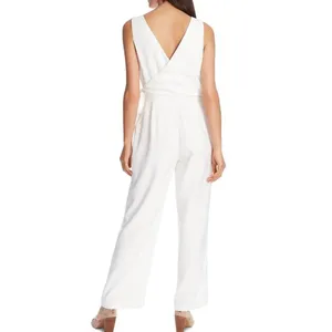1. State‎ Sleeveless V-neck Side Tie Jumpsuit in Cream thumbnail 8