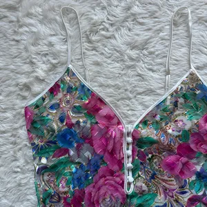 Victoria's Secret Teddy Bodysuit Vintage Gold Label Lingerie Sheer Floral Sz M thumbnail 3