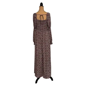 Promesa Floral Maxi Dress Burgundy Long Sleeve Square Neck Smocked Back Large thumbnail 4
