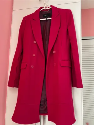 BCBGMAXAZRIA Fuchsia Wool Cashmere Double Breasted Long Coat S thumbnail 1