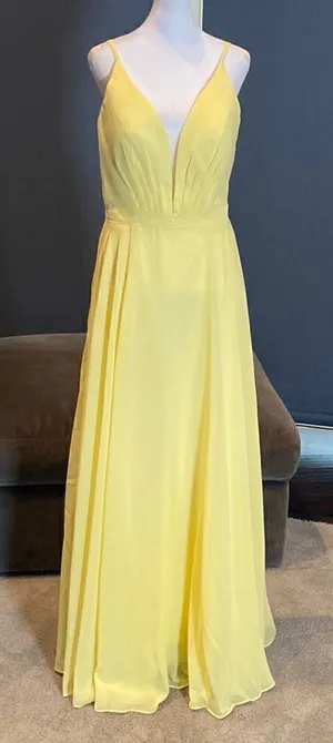 Women’s Yellow Chiffon Full Length Bridesmaid Prom Dress Corset Back Size 10 thumbnail 1
