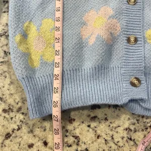 AZ Floral Cardigan Sweater Women L/XL Blue Pastel Cottagecore Fuzzy Button Front thumbnail 7