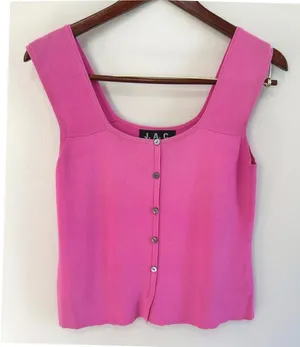 J.A.C. Women's Y2K Button Front Hot Pink Square‎ Neck Ribbed Tank Top Size Med thumbnail 1