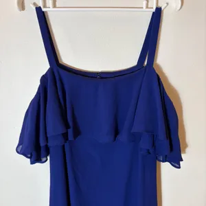 Eliza J Royal‎ Blue Cold Shoulder Ruffle Chiffon Dress Size 14 thumbnail 3