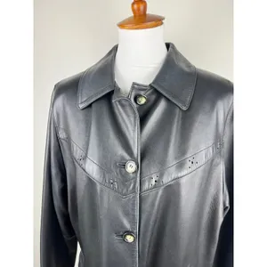 Peletaria Solsona Spain‎ Black Oversized Leather Jacket Western Style Size 42 thumbnail 2