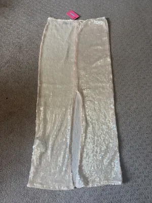 Edikted Riki Sheer Sequin Maxi Skirt in Light Pink thumbnail 4