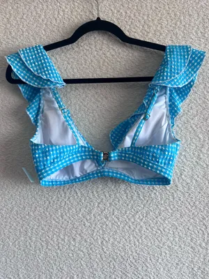 Lilly Pulitzer Blue White NWOT Women’s Aelin‎ Crinkle Gingham Bikini Top Size 10 thumbnail 3