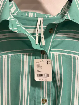 NWT Anthropologie Mint Green and White Striped Midi Shirt Dress Cotton thumbnail 11