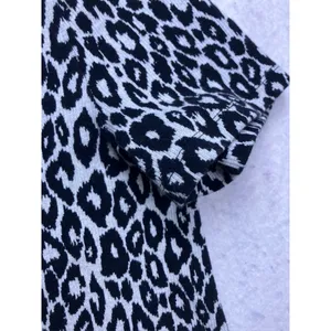 eri + ali Knit Top Women S Black‎ White Leopard Print Short Sleeve Crew Neck thumbnail 5