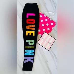 NWT Pink Victoria's Secret Leggings Small Black Rainbow Love Pink Logo High Wais thumbnail 4