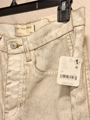 NWT We The Free Good Luck Mid Rise Barrel Acid-Wash Denim Jeans Off-White Sz 24 thumbnail 3