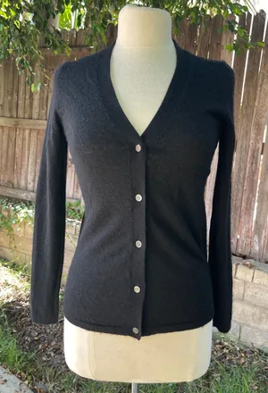 Aritzia Babaton 100% cashmere black cardigan sweater luxury minimalist career S thumbnail 1