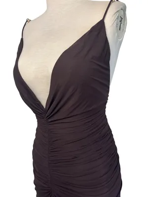 Ronny Kobo Anya V-Neck Column Jersey Maxi Dress in Chocolate Brown XSmall Womens thumbnail 5