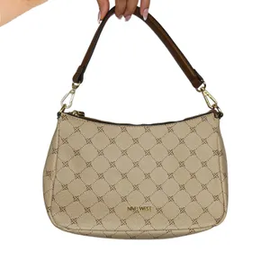 Y2K Vintage Nine West Monogram Cream Brown Shoulder Bag Baguette Bag thumbnail 2