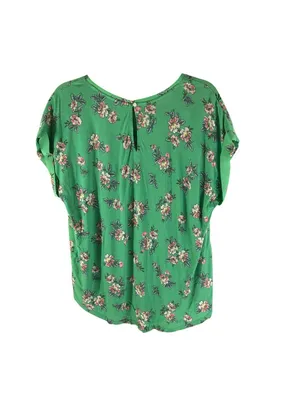 Ann Taylor Loft Floral Green Short Sleeve Blouse Lace Detail Womens Size L thumbnail 2