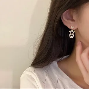 Gold Plated Cute bear Pearl Earrings thumbnail 1