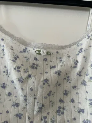 Aerie White Blue Ditsy Floral Cami Tank XS 100% Cotton Cottagecore Coquette thumbnail 2
